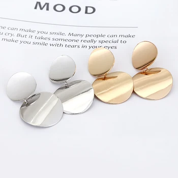 

Metal Earrings Gold Silver Color Statement Geometric Circle Pendientes Earrings Punk Jewellry for Women Fashion Brincos2019