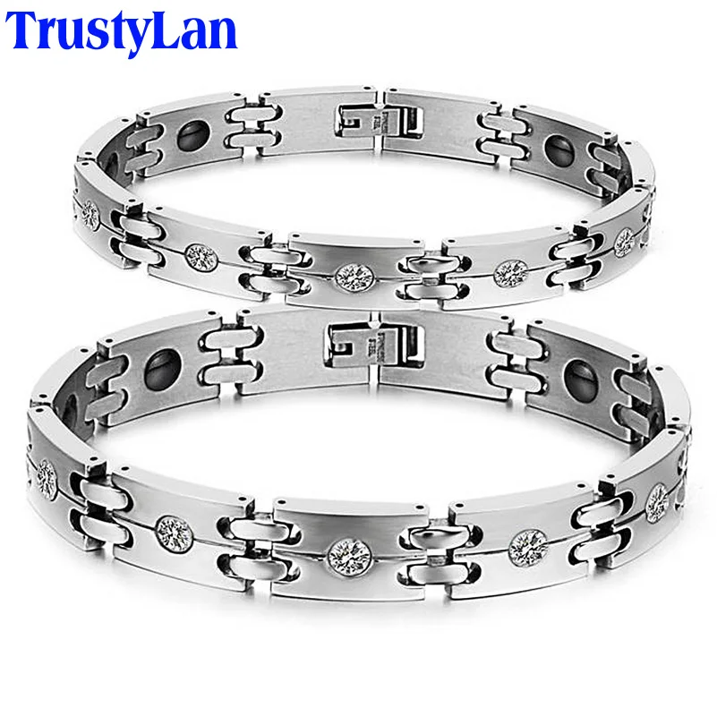 Модный браслет TrustyLan для его и ее здоровья с широким кубическим цирконием шириной