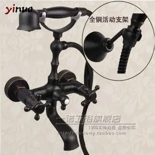 Bathroom Vintage Nickel Brushed Black Brass Simple Shower Set Wall Mounted Bath Mixer Tap Faucet 2-functions Valve | Обустройство