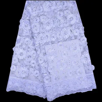

New Arrival African Appliques Tulle Lace Fabric Wholesale African Party Laces 2017 Popular 3D Stones French Lace Fabric 1227