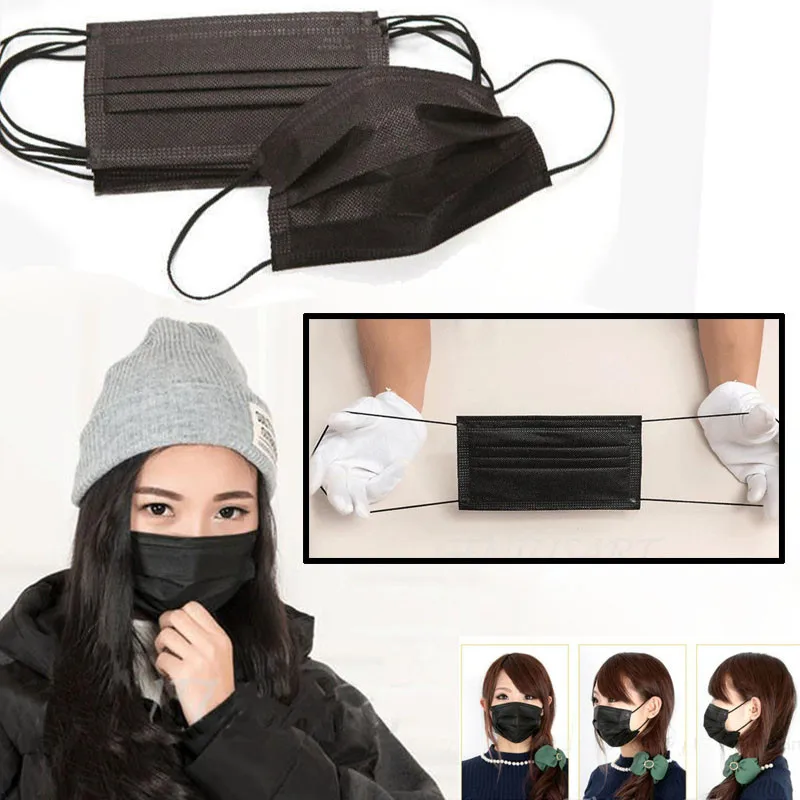 

50Pcs/Pack Black Disposable Bacterial Filter Anti-Dust Surgical Face Mouth Mask Facial Care Tools For Health Care Shellhard
