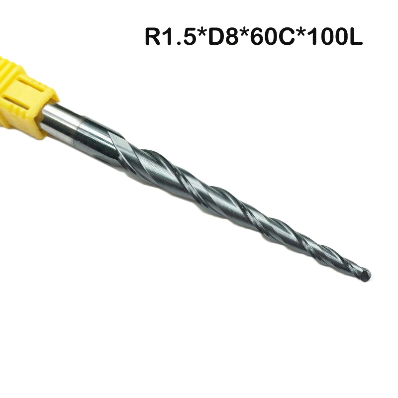 

R1.5*D8*60*100mm 2-Flutes HRC55 Taper Ball Nose End Mill CNC Milling Bit Home Garden Supplies