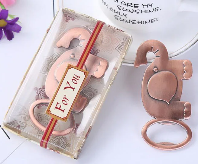 

200pcs/lot Golden Elephant Bottle Opener Gold Wedding Favors Party Giveaway Gift For Guest