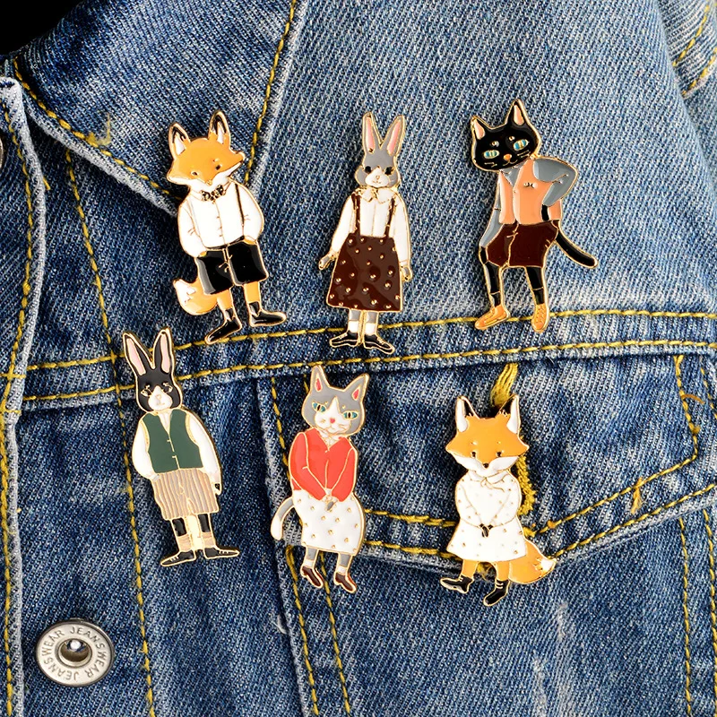 

Pins and brooches Rabbit Fox Cat couple enamel pin Badges Hat Backpack Accessories Lovers jewelry Gift for lover