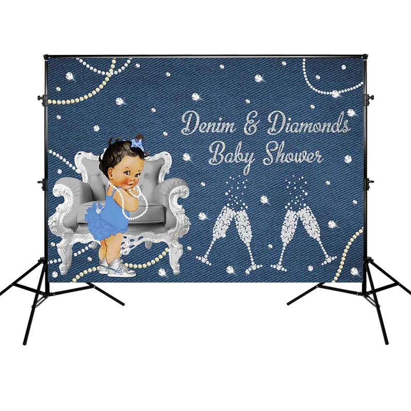 

Newborn Baby Showers Background Princess Shiny Decoration Blue Theme Backdrop Customized Photographic Backgrounds For Photo Stu