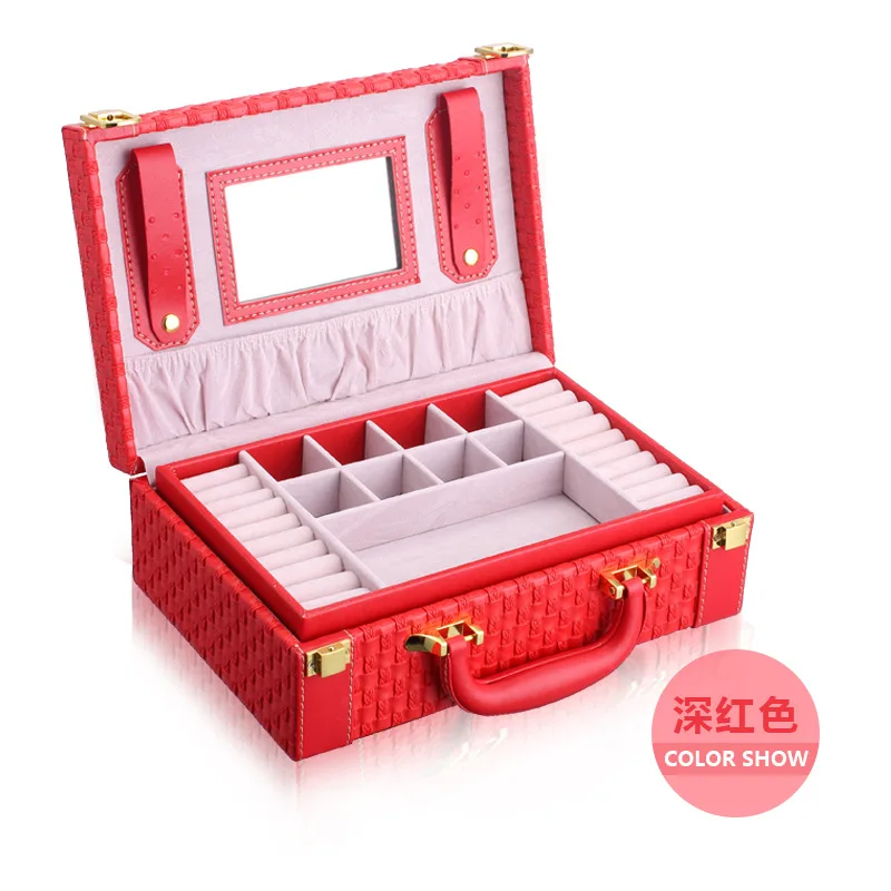 Portátil trenzado collar de la joyería patrón caja de almacenamiento multi-funcional Anillos Pendientes organizador para las mujeres regalo - 4