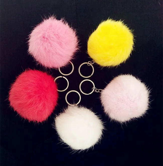 

8CM 29 Colors Fluffy Rabbit Fur Ball Key Chain Cute Cream Black Pompom Artificial Rabbit Fur Keychain Women Car Bag Key chain