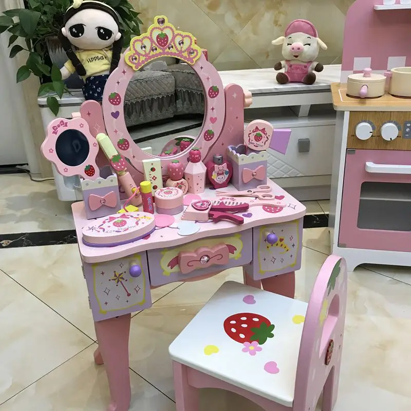 Деревянная шкатулка игрушка розовый имитация макияжа Настольный набор Детская игрушка 3-6 лет девочка Международный детский день подарок