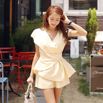 

Foamlina Women Short Pants Suits Summer Short Sleeve V Neck Buttons Top and Shorts Casual Female Clothing Set Office Work Suits