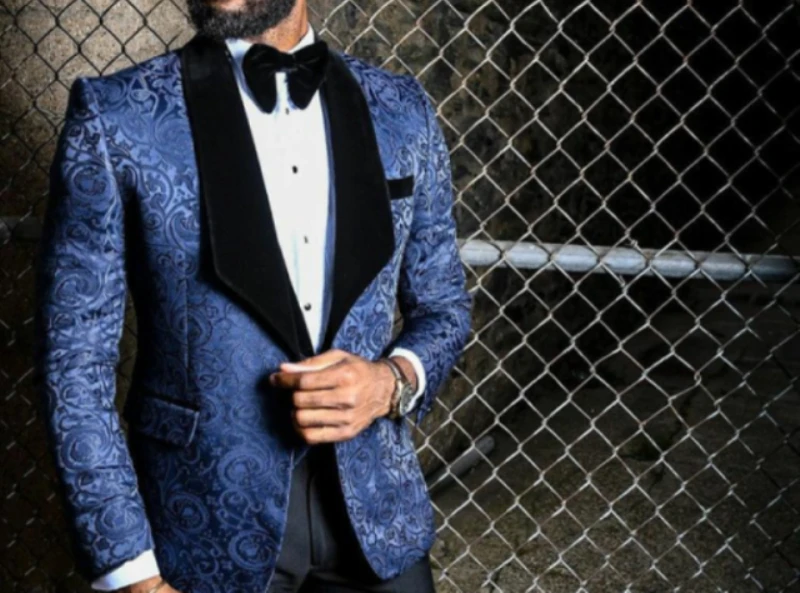 Handsome Groomsmen Jacquard Groom Tuxedos Mens Wedding Dress Man Jacket Blazer Prom Dinner (Jacket+Pants+Tie) A06