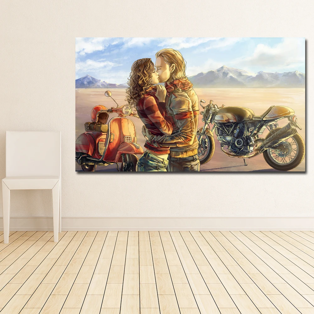 

SELFLESSLY Couple Kissing Wall Art Prints Motocar Canvas Painting Decoration For Living Room Printing Poster Unframed