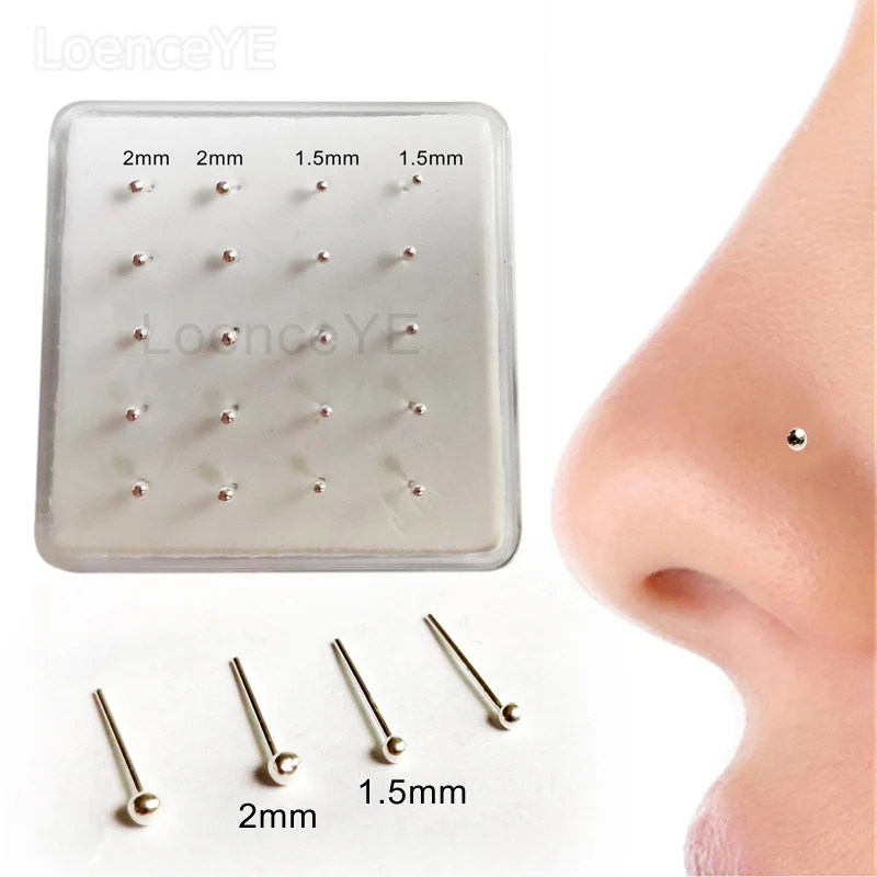 Double Round Crystal Stone Top 22 Gauge 6MM Length Silver Ball End Nose Stud Nose Piercing 