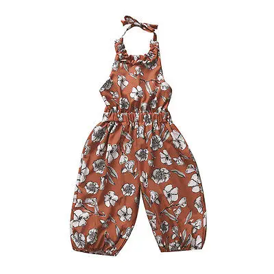 

Toddler Infant Baby Girl Floral Sling Halter Overalls Backless Playsuit Loose Sunsuit Outfits Clothes