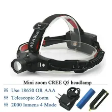 Mini LED Headlamp Rechargeable Headlight CREE Flashlight Head lamp Zoomable waterproof 18650 OR AAA hunting Camp Fish bike lamp