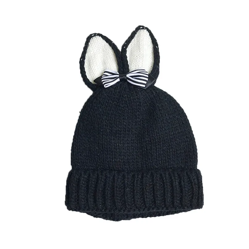 Детские шапки для девочек и мальчиков; вязаная зимняя теплая вязаная шляпа с заячьими ушками для новорожденных; хлопковая шапка для детей; czapki dla dzieci#4S20 - Цвет: Черный