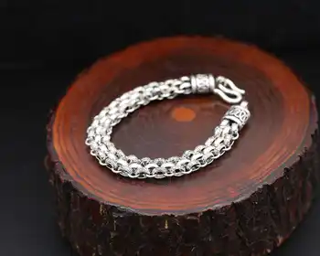 Handmade 925 Silver Chain Bracelet Vintage Sterling Silver Man Bracelet Punk Jewelry Lucky Bracelet Real Silver Jewelry Gift