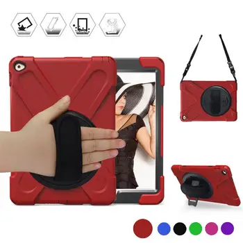 

For iPad Air 2 Shockproof Case Three Layer 360 Degree Swivel Stand/ Hand Strap Shoulder Strap Rubber PC Case Cover for iPad Air2