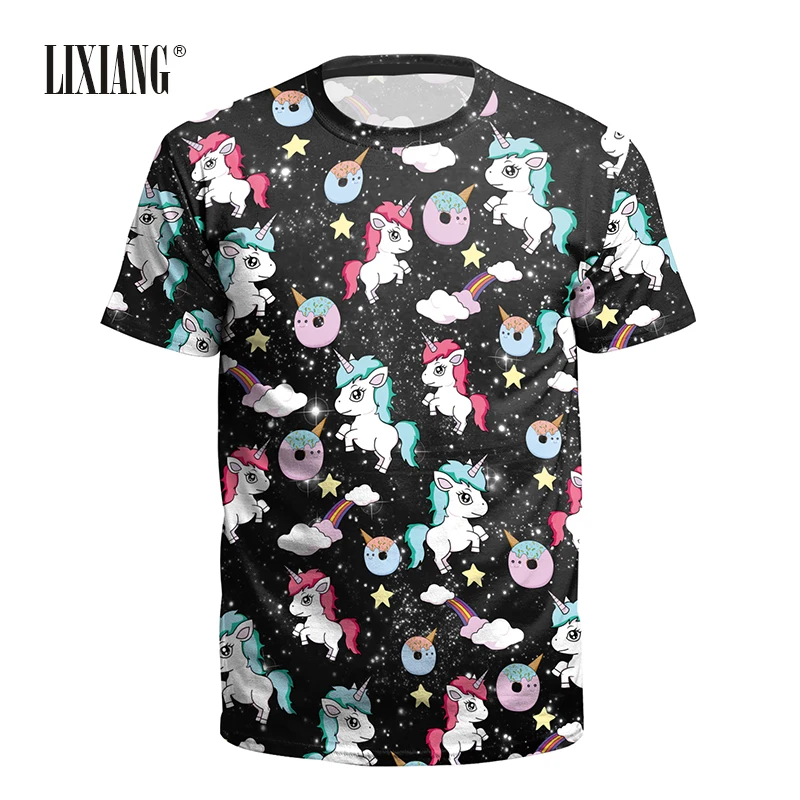 

Lixiang 3D Printed Unicorn Short Sleeve T-shirt Women Men Couple Cloth Streetwear Tops t shirt Women Black Polera mujer