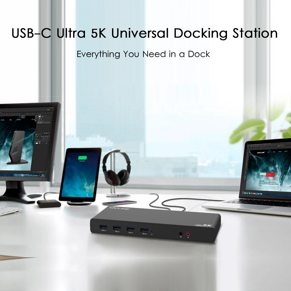 WAVLINK UNIVERSAL ULTRA 5K DOCKING STATION USB-C DUAL DISPLAY USB3.0 VIDEO AUDIO OUTPUT SUPPORT HDMI/DISPLAYPORT GIGABIT FOR MAC