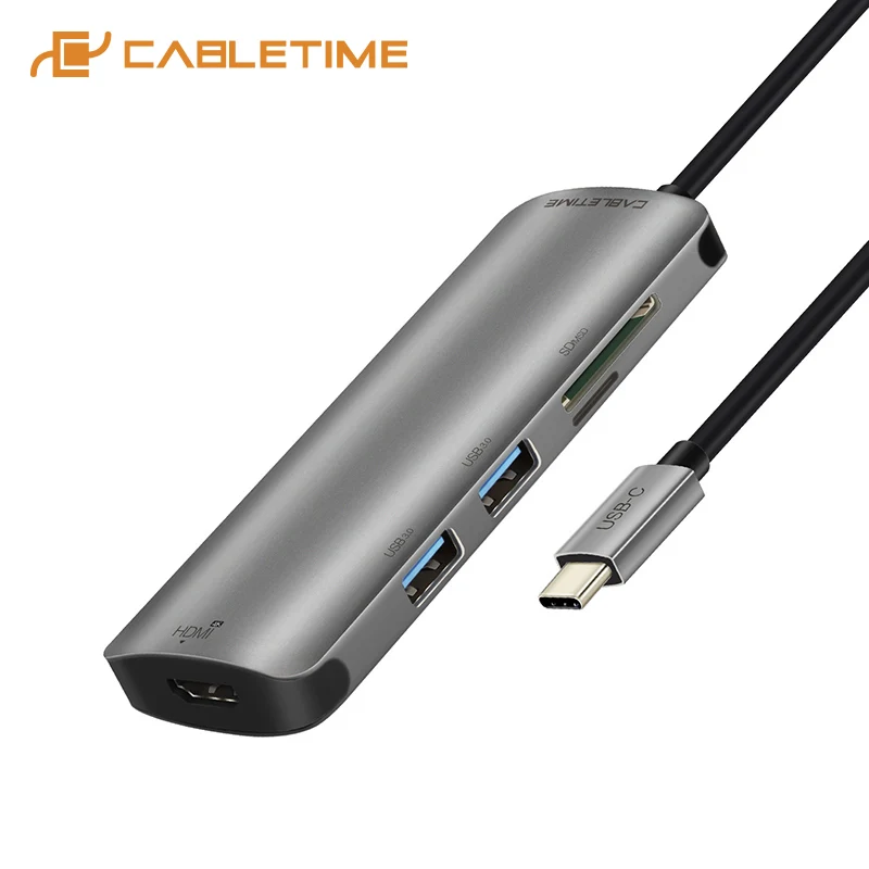  CABLETIME USB C HUB HDMI 4K Type C to USB 3.0 TF Micro SD Card Reader 6 in 1 USB-C Charge For Mateb