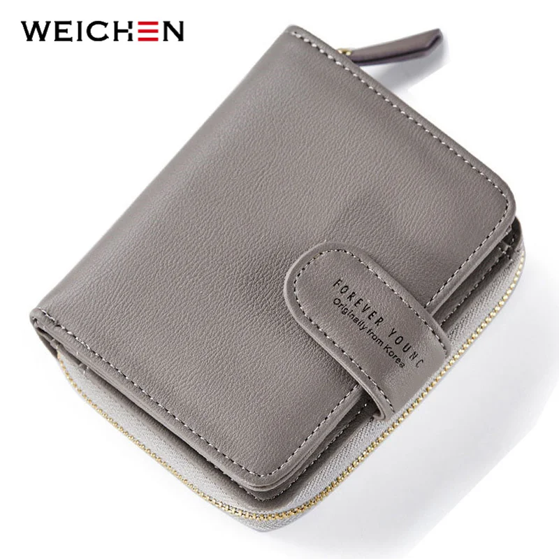 WEICHEN Many Departments Women Wallets Leather Zipper Coin Pocket & Card Holder Ladies Short Change