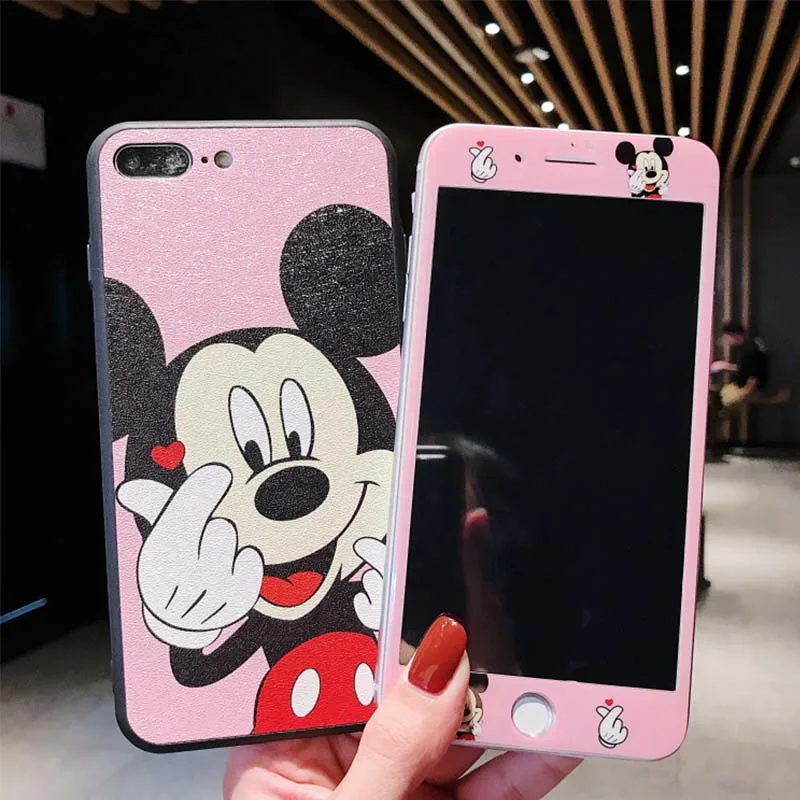 XS MAX XR Back Cartoon Case Emboss Mickey Minnie Mouse Cover For Funads iphone 8 7 Plus 6 6splus Same Tempered Screen Protector XS MAX XR Back Cartoon Case Emboss Mickey Minnie Mouse Cover For Funads iphone 8 7 Plus 6 6splus Same Tempered Screen Protector