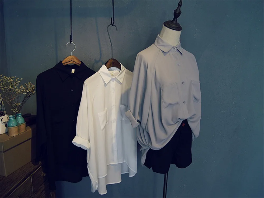 Boyfriend Style Casual Chiffon white Long Women blouse shirt oversized Long sleeve loose shirt office wear casua tops blusas (4)