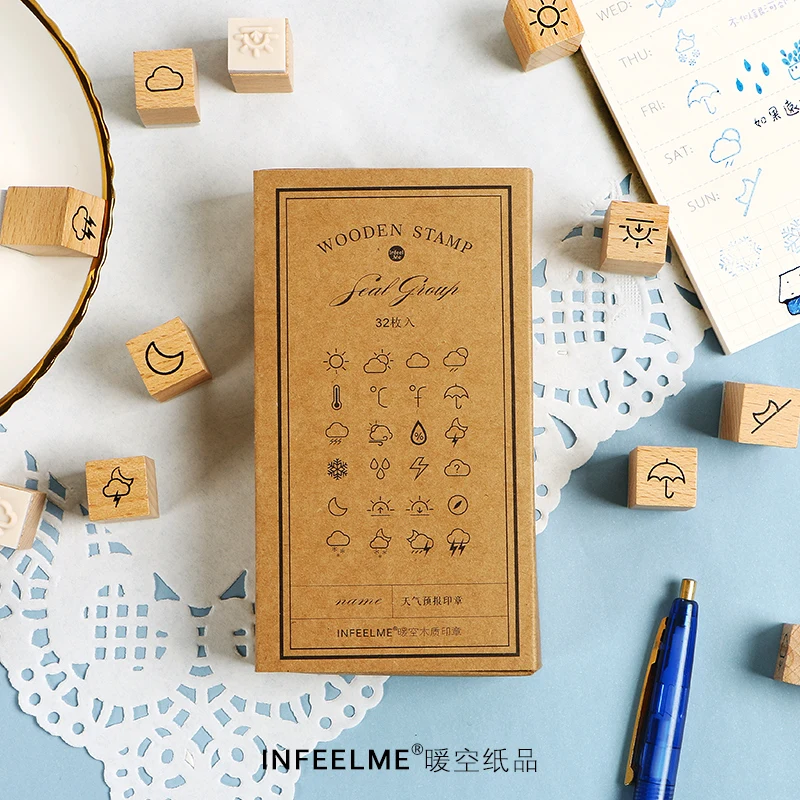 

32pc \Weather Forecast DIY Creative Cute Vintage seal DIY Diary Calendar Scrapbook Stamp Student Stationery Office Supplies