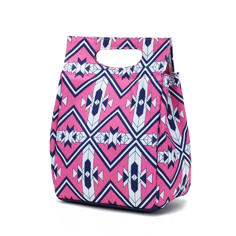 

stylish printing nylon lunch bag portable small cooler bag ice pack thermal picnic meal drinks fruit insulated cool tote bag