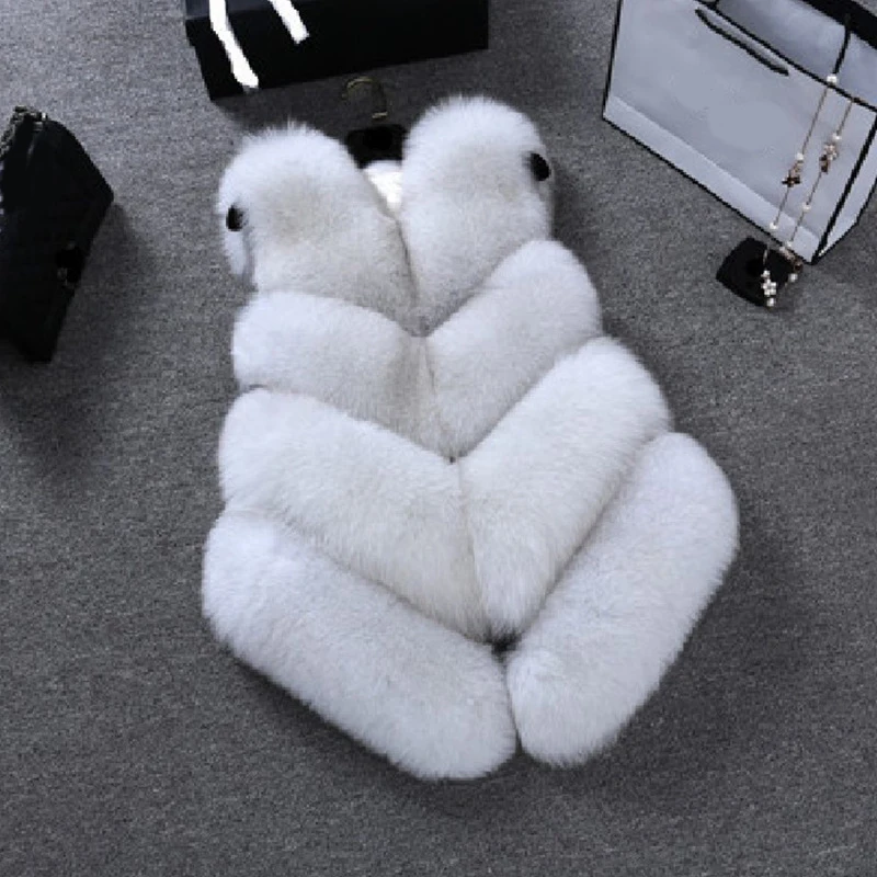 

2019 New Faux Fur Coat Mom Matching Family Outfits Autumn Winter Slim Faux Fox Fur Vest Coats Waistcoat Women Casaco Feminino