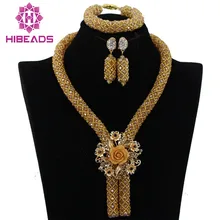 Comercio al por mayor Champagne Oro Nigeriano Africana Conjunto Perlas de Boda Joyería de Traje Africana Collar Fijó para Las Mujeres Envío Gratis WA727