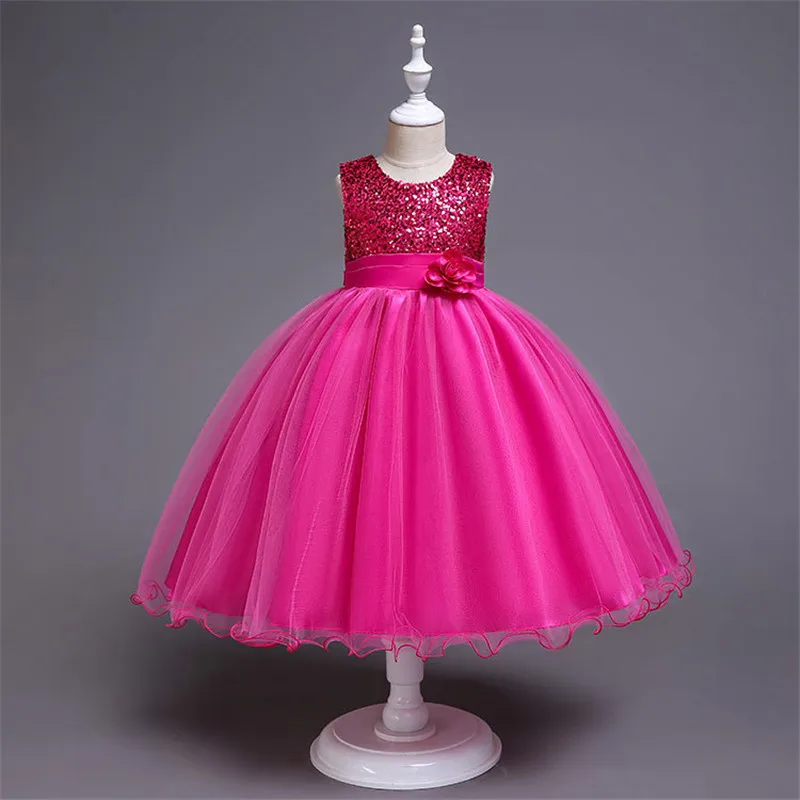 Платье принцессы для малышей праздничное платье в горошек с бусинами для девочек Рождественская Одежда для маленьких детей Одежда для детей от 3 до 8 лет - Цвет: Розово-красный