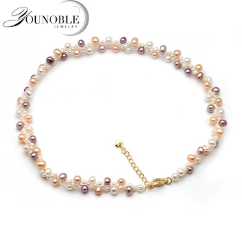 

2018 trendy double colorful choker necklace,anniversary gift beautiful multilayer freshwater pearl necklace