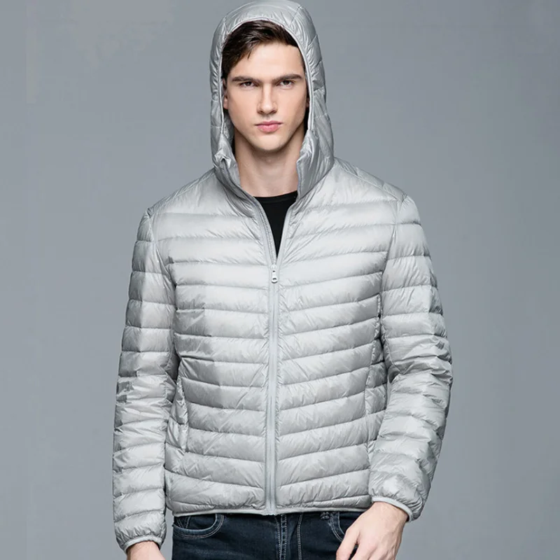 Men's Fluffy Winter Coat Fashion Hooded Duck Down Jackets Ultralight Puffer Down Coat Portable Slim Feather Filling Parkas 5XL 6XL