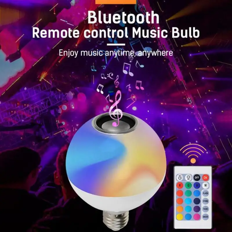 Смарт-E27 rgb-колонка с bluetooth светодиодный лампочка с регулируемым уровнем света с пультом дистанционного управления Управление