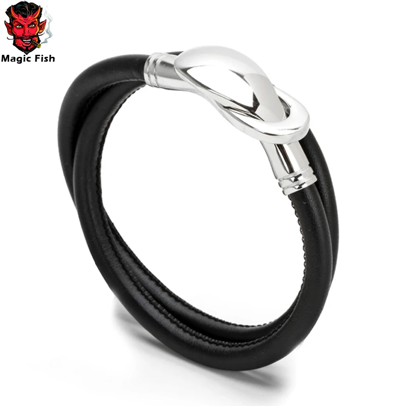 

Leather Bracelet Men Double Layer Genuine Leather Black Male Bangle Stainless Steel Buckle Bracelets Gifts for Men's Jewelry