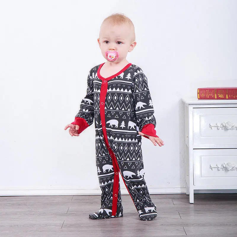 Newborn Baby Boys Girls Christmas Pajamas Footed Clothes Outfits