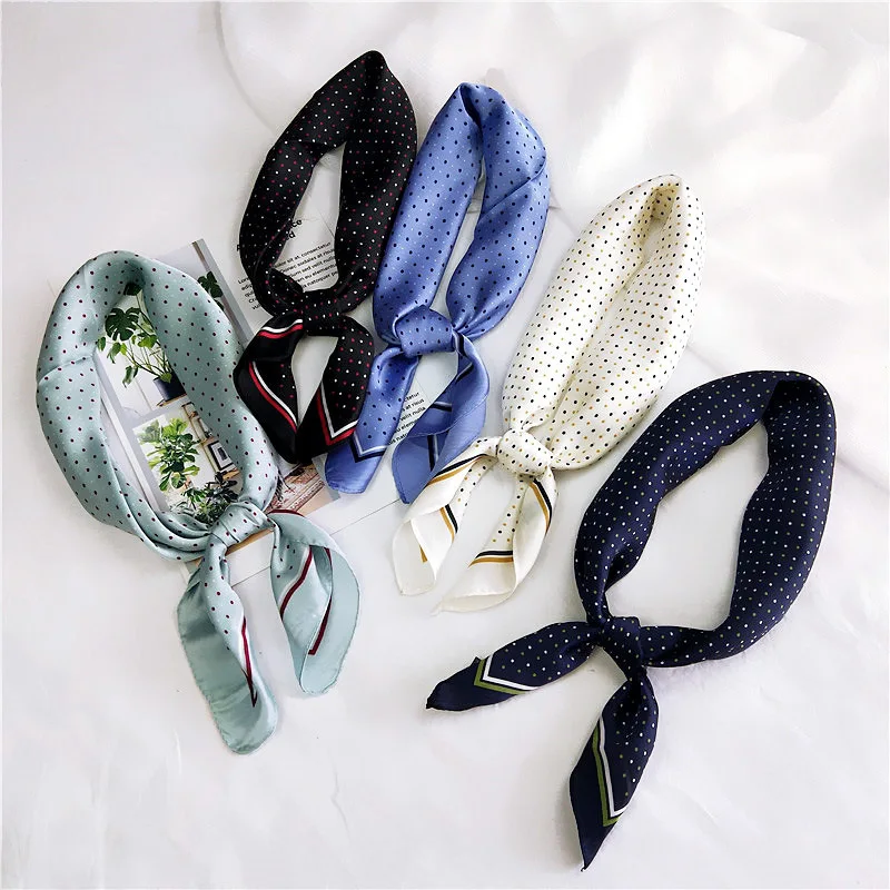 

Square Scarf For Women Girl Fashion Elegant Dot Silk Scarf Small Handle Bag Ribbons Ladies Headband Hair Tie Band Neckerchief