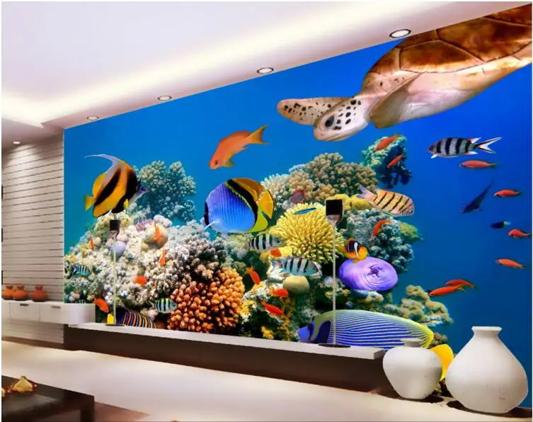 3d Room Wallpaper Custom Mural Non Woven Wall Sticker Deep Sea us 14 91 48 off 3d room wallpaper custom mural non woven wall sticker deep sea tropical aquarium fish sea turtles photo 3d wall murals wallpaper in