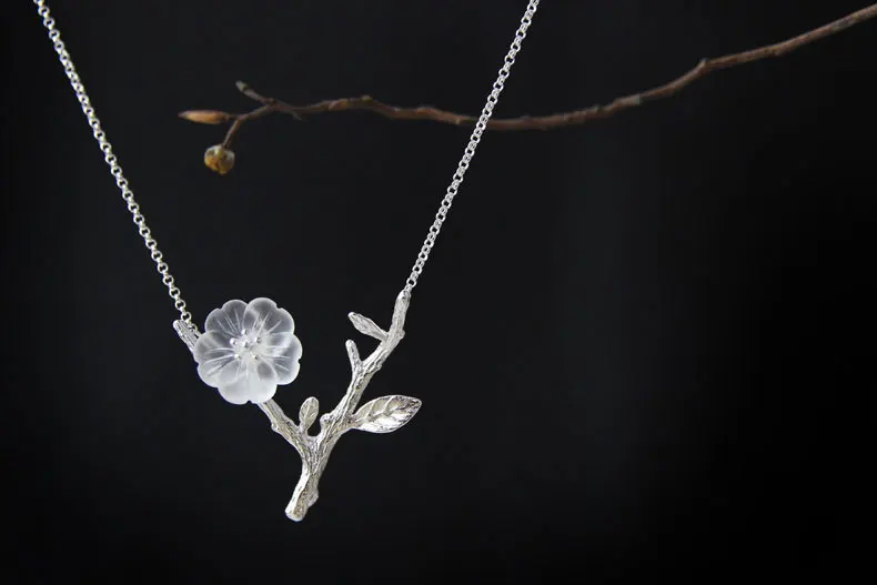 

LiiJi Unique 925 Sterling Silver Natural Crystal Flower Statement Necklace For Women Jewelry 42cm/16.5''+Extra chain 5cm/2''