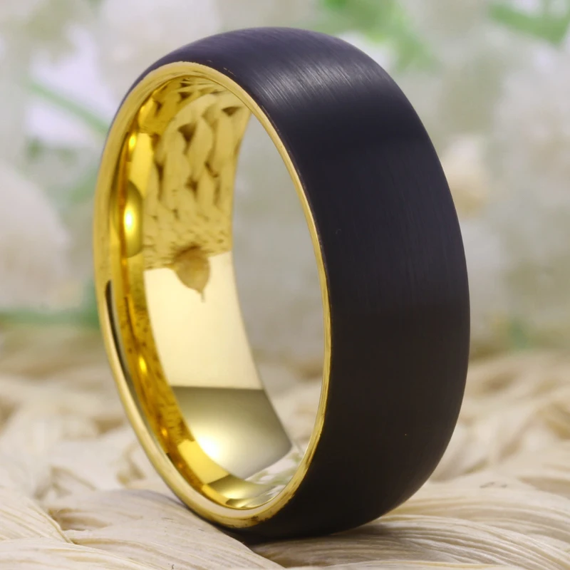 YGK Wedding Jewelry Black Matt Surface Gold Inside Fashion Tungsten Rings for Men Bridegroom Wedding Engagement Anniversary Ring