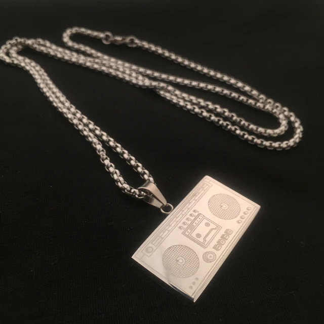 trendy Silver Plated Radio Recorder Machine Pendant Stainless Steel