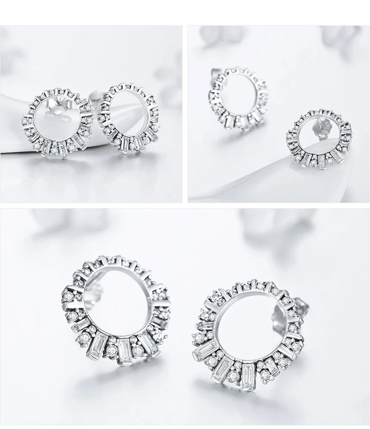 Modian 925 пробы серебряные сверкающие классические элегантные геометрические серьги-гвоздики Роскошные CZ серьги для женщин серебряные ювелирные изделия