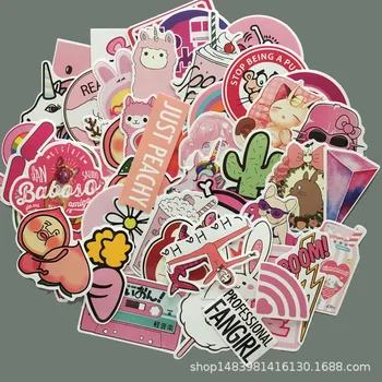 

50Pcs/Pack PVC Waterproof Pink Girls Fun Lovely Stickers Toys Luggage Sticker For Skateboard Suitcase Cool Fashion Laptop Decals