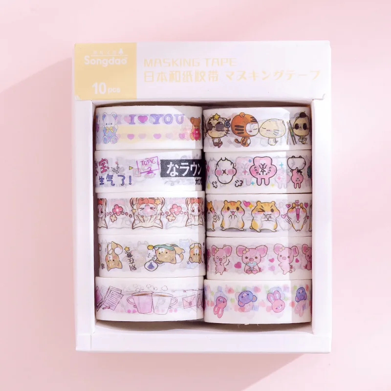 

10pcs/box Animal Hamster Washi Tape Set DIY Decoration Sticker Scrapbooking Diary Adhesive Masking Tape stationery school supply