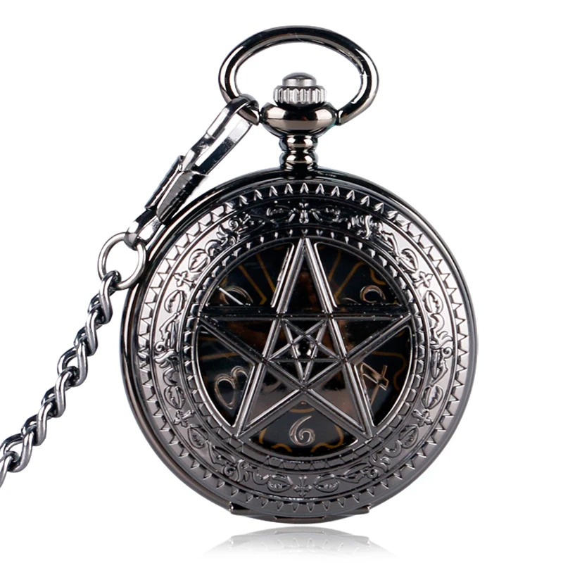 

Trendy Hollow Pentagram Crown Pattern Hand Wind Skeleton Steampunk Vintage Fashion Pendant Men Women Mechanical Pocket Watch