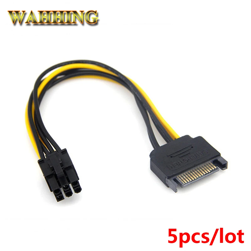 5 шт. 15Pin SATA-6pin адаптер для кабеля питания разъем 6P PCI-E PCI Express видеокарты кабель