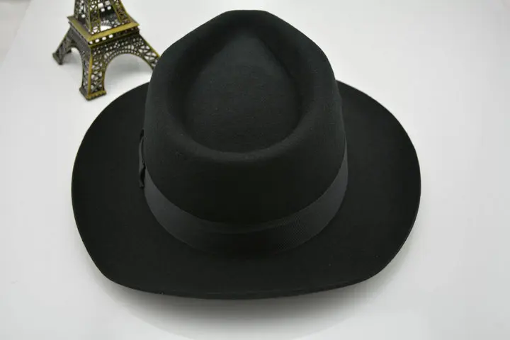 New 100% Woolen Hat Australian Wool 1:1 Michael Jackson Concert Dance Fedoras Classic Black Wide Brim Jazz Gentleman Hats