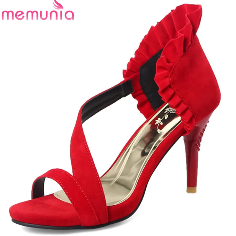 

MEMUNIA 2018 new arrival women top quality flock summer shoes big size 33-43 shallow party wedding shoes sexy thin heel shoes