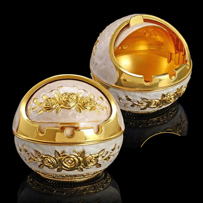 

European Creative Retro Spherical Clamshell Windproof Ashtray Zinc Alloy KTV Hotel Cigar Ashtray with Lid Cigarette Accessory